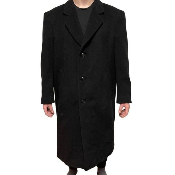 Silver Cloud Imported Mens‎ Cashmere Blend Pea Coat Black Size 44 R - Picture 1 of 9